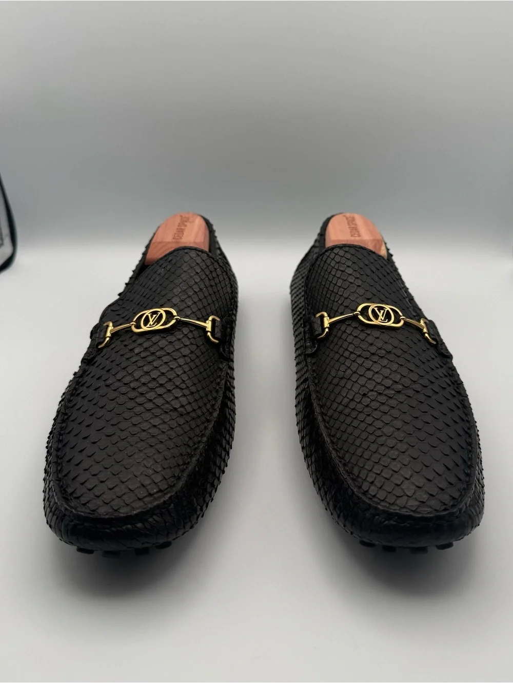 Authentic Louis Vuitton Python Hockenheim Drivers Black Gold Hardware Size 9.5 M